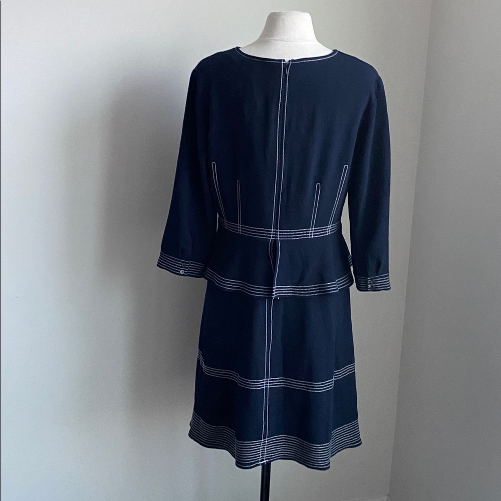 Banana Republic Peplum Dress Womens Sz 14 Navy and White Top Stitched New - Picture 4 of 5